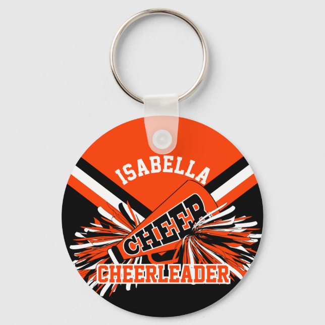 Cheerleader Spirit - Orange, Black and White Key Ring (Front)