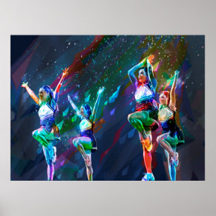 Cheerleader Squad with Cut Paper Background Poster