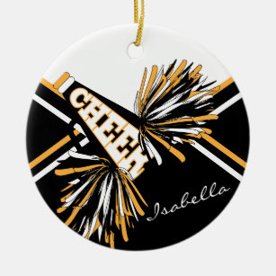 Cheerleader - White, Black and Gold Ceramic Tree Decoration