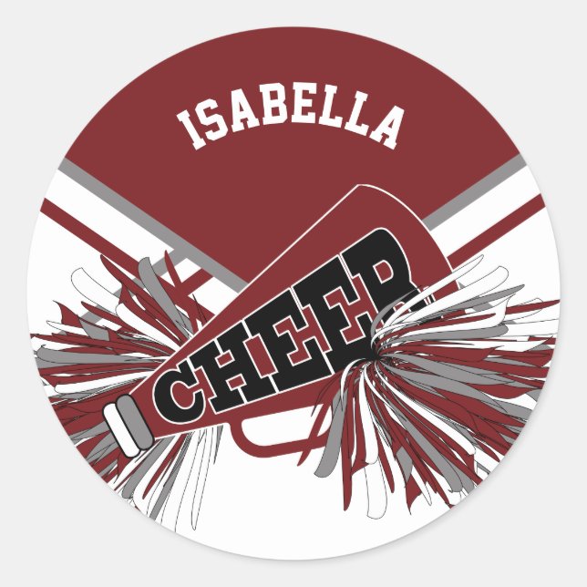 📣 Cheerleader  - White, Maroon and Grey Classic Round Sticker (Front)