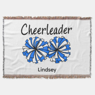 Cheerleader with Blue & White Pom Poms Throw Blanket