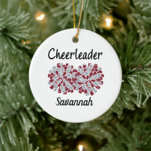 Cheerleader with Maroon & Grey Pom Poms Ceramic Tree Decoration