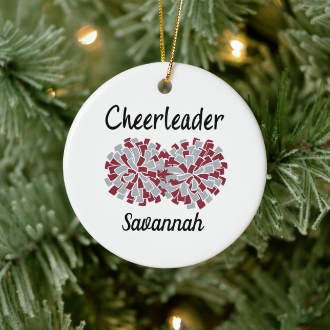 Cheerleader with Maroon & Grey Pom Poms Ceramic Tree Decoration (Tree)