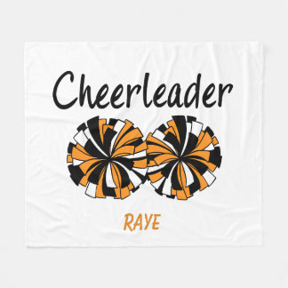 Cheerleader with Orange & Black Pom Poms Fleece Blanket