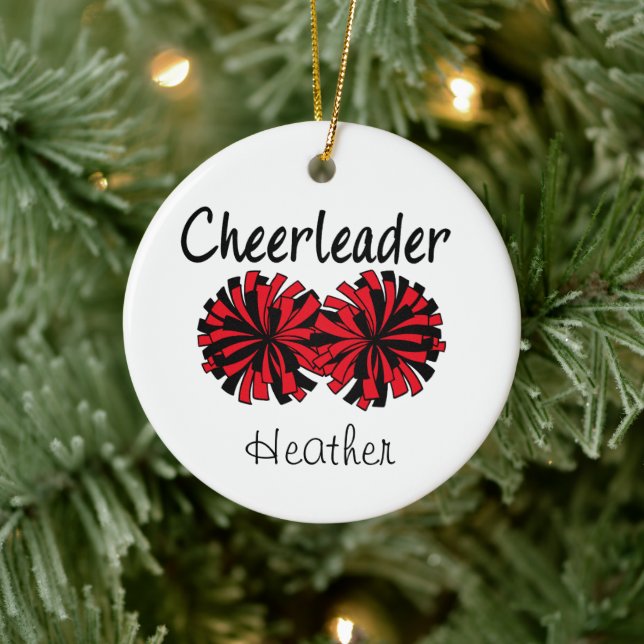 Cheerleader with Red & Black Pom Poms Ceramic Tree Decoration (Tree)