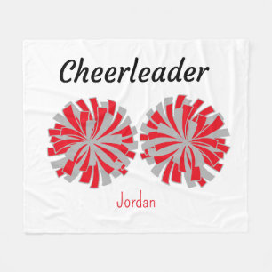 Cheerleader with Red & Grey Pom Poms Fleece Blanket