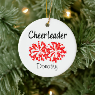 Cheerleader with Red & White Pom Poms Ceramic Tree Decoration