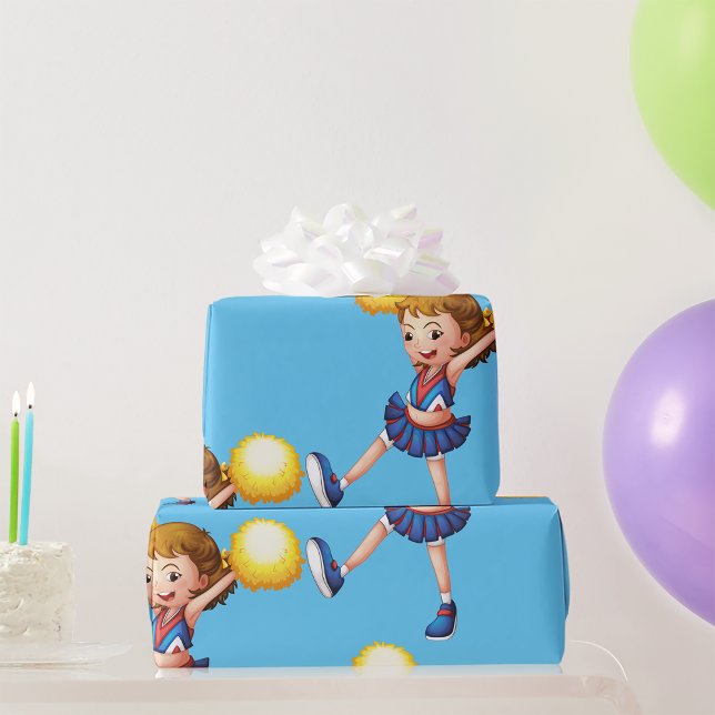 Cheerleader With Yellow Pom Poms Wrapping Paper (Creator Uploaded)