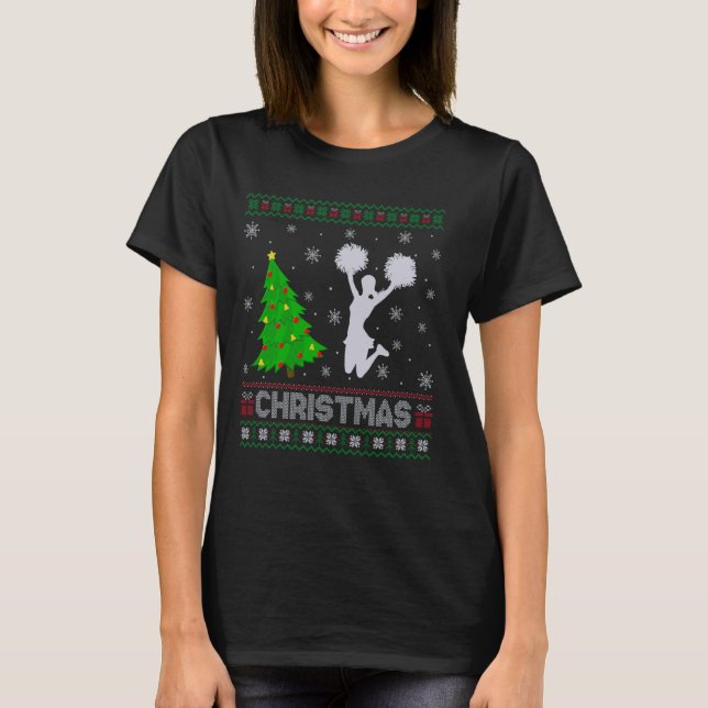 Cheerleader Xmas Tree Lighting Ugly Christmas Swea T-Shirt (Front)
