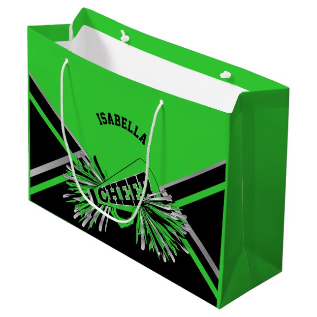 Cheerleaders - Lime Green, Black, Silver - Large Gift Bag (Front Angled)