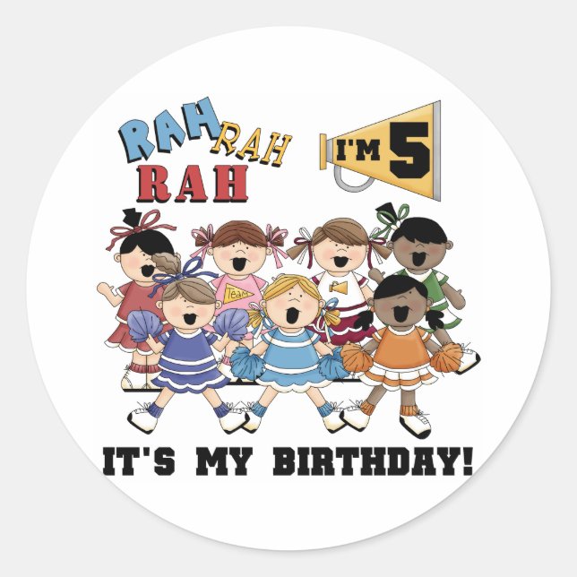Cheerleading 5th Birthday Tshirts and Gifts Classic Round Sticker (Front)