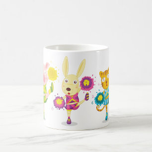Cheerleading Animal Trio Pig Bunny and Cat  Coffee Mug