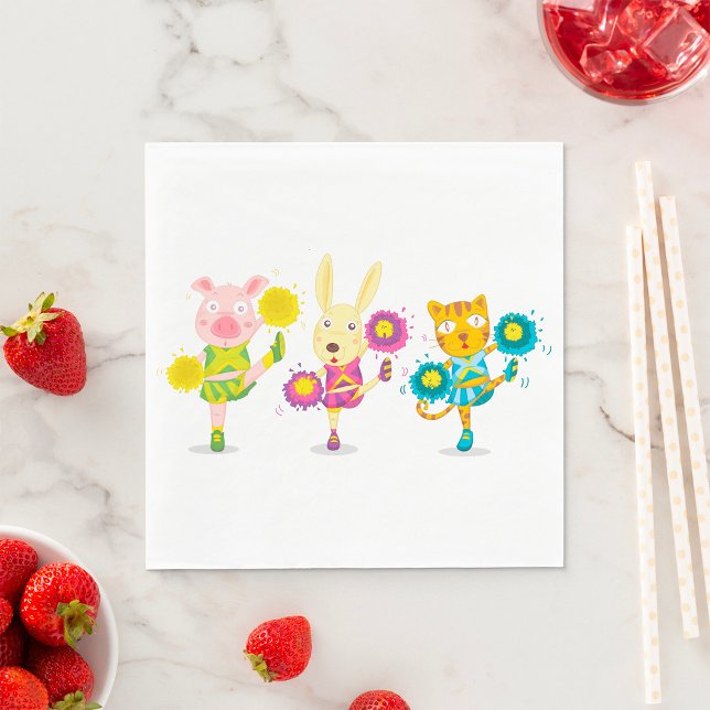 Cheerleading Animal Trio Pig Bunny and Cat  Napkin (Creator Uploaded)