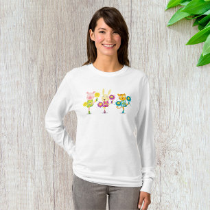Cheerleading Animal Trio Pig Bunny and Cat  T-Shirt