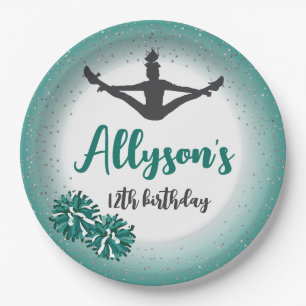 Cheerleading Birthday Party, Any Age Green Paper Plate