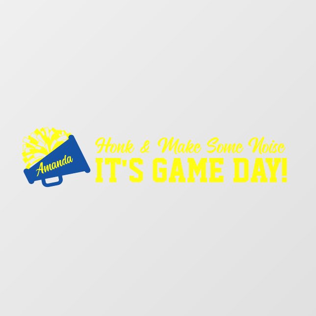 Cheerleading Blue and Yellow Game Day Back Window Cling (Sheet)