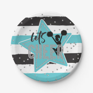 Cheerleading blue Silver Black Cheer Birthday Paper Plate
