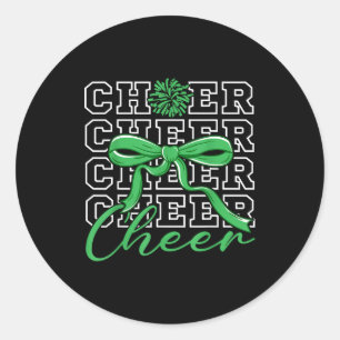 Cheerleading Cheer Green Coquette Bow Cheerleader  Classic Round Sticker