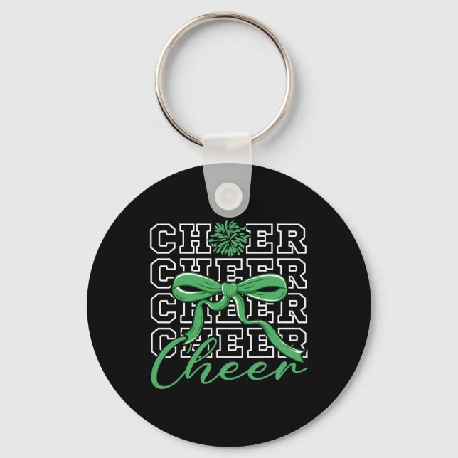 Cheerleading Cheer Green Coquette Bow Cheerleader  Key Ring (Front)
