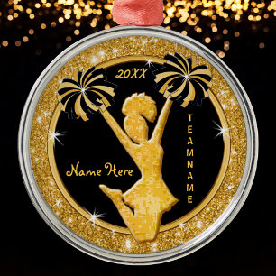 Cheerleading Christmas Ornaments, Black and Gold Metal Tree Decoration