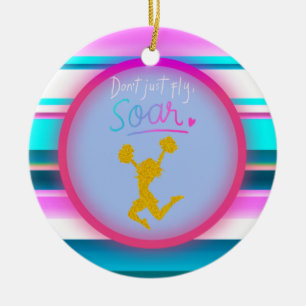 Cheerleading "Don't Just Fly, Soar" Stripes Ceramic Tree Decoration