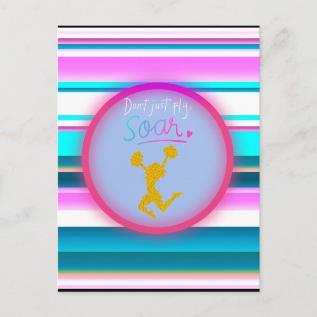 Cheerleading "Don't Just Fly, Soar" Stripes  Postcard (Front)