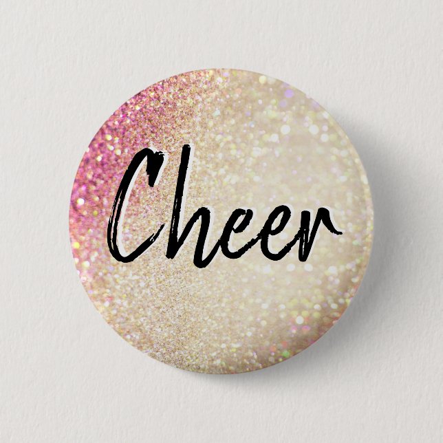 Cheerleading Faux Gold and Pink Glitter 6 Cm Round Badge (Front)