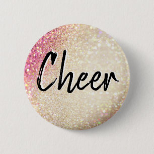 Cheerleading Faux Gold and Pink Glitter 6 Cm Round Badge