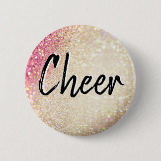 Cheerleading Faux Gold and Pink Glitter 6 Cm Round Badge