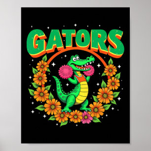 Cheerleading Gator Floral Retro Ck To School Spiri Poster