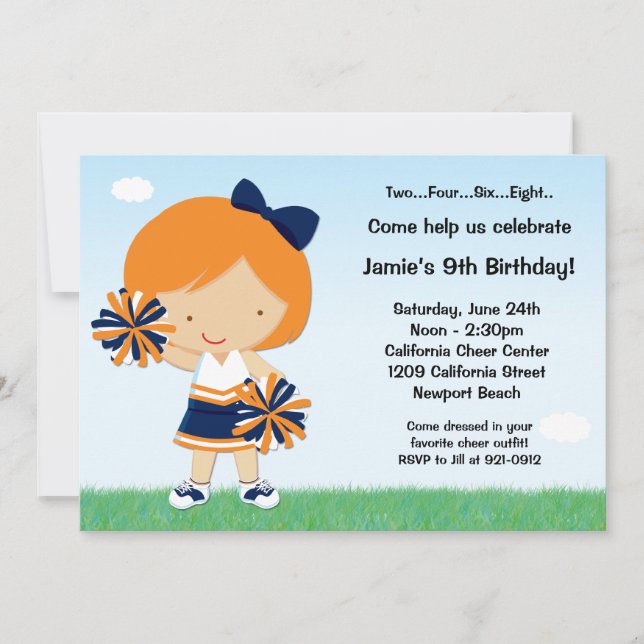 Cheerleading Girls Birthday Party Invitation (Front)