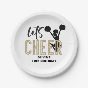 Cheerleading Gold and Black Cheer Birthday Paper Plate