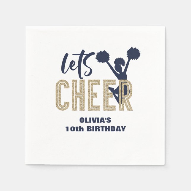 Cheerleading Gold and Navy Cheer Birthday Napkin (Front)