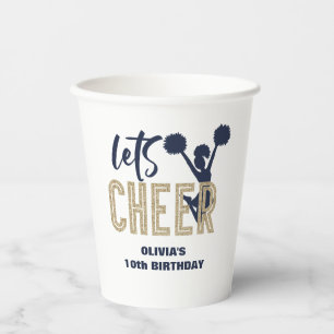 Cheerleading Gold and Navy Cheer Birthday Paper Cups