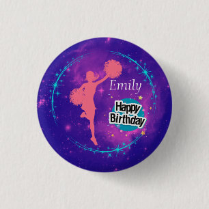 Cheerleading Happy Birthday Galaxy Personalised 3 Cm Round Badge