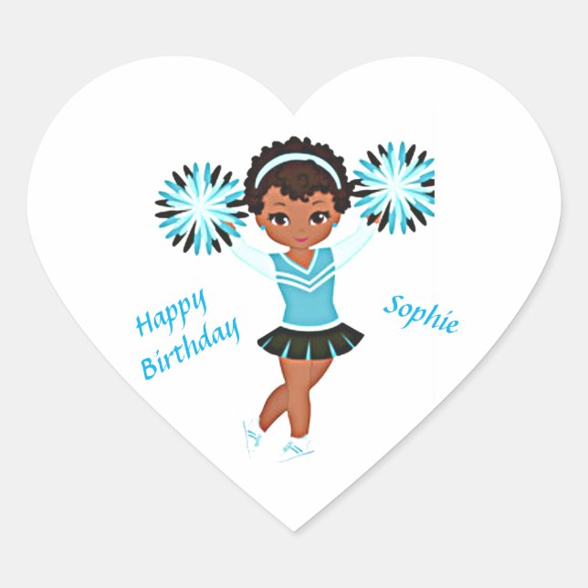 Cheerleading "Happy Birthday" Heart Sticker (Front)