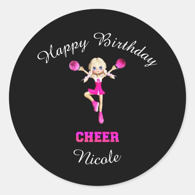 Cheerleading "Happy Birthday" Personalised   Classic Round Sticker (Front)