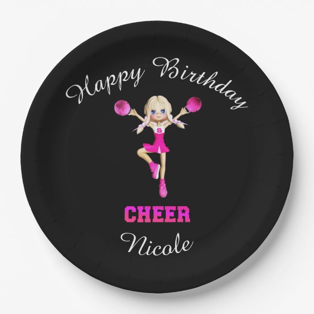 Cheerleading "Happy Birthday" Personalised Paper Plate (Front)