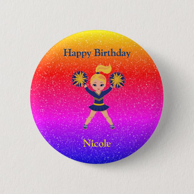 Cheerleading "Happy Birthday" Sparkle Button (Front)