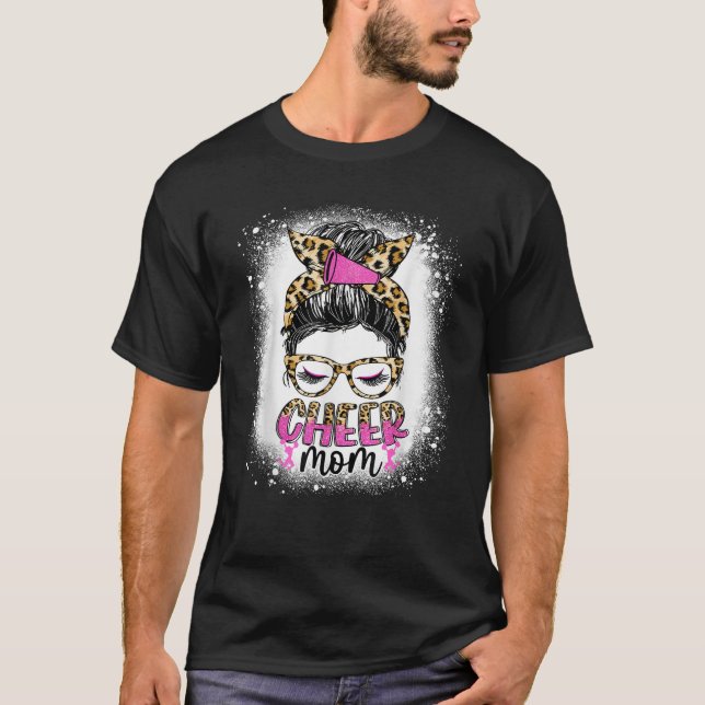 Cheerleading Mum Cheerleader Cheer Messy Bun Mothe T-Shirt (Front)