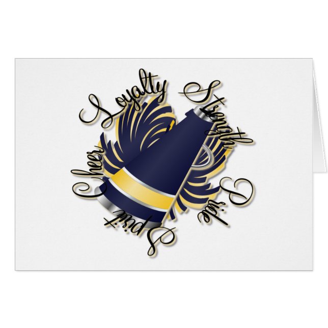 Cheerleading Navy and Yellow Qualities Card (Front Horizontal)