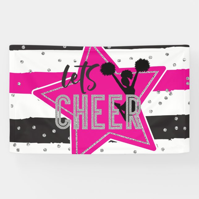 Cheerleading Pink Silver Black Cheer Birthday Banner (Horizontal)