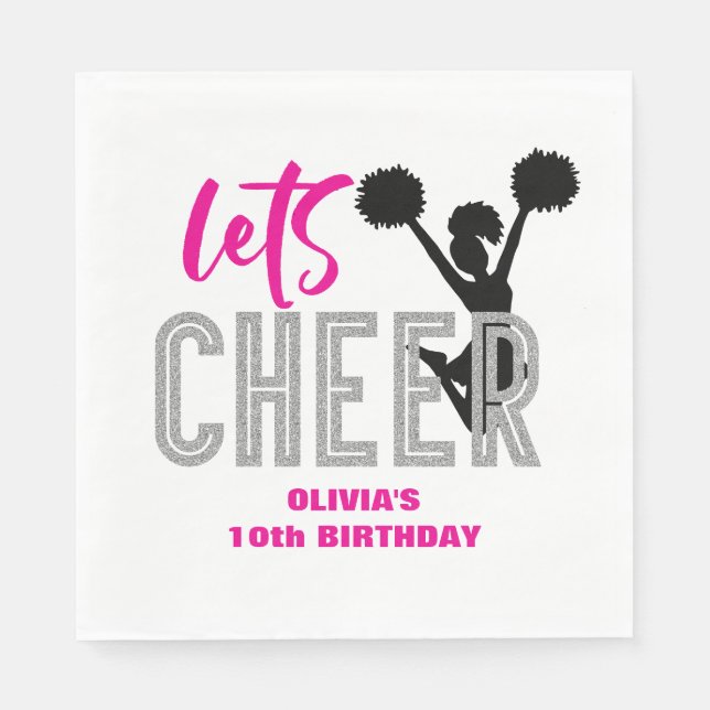 Cheerleading Pink Silver Black Cheer Birthday Napkin (Front)
