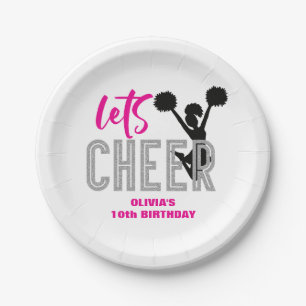 Cheerleading Pink Silver Black Cheer Birthday Paper Plate