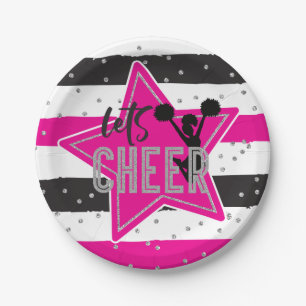 Cheerleading Pink Silver Black Cheer Birthday Paper Plate