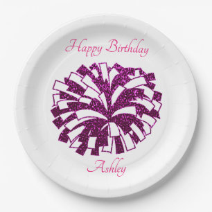 Cheerleading Pom Pom Happy Birthday Paper Plate