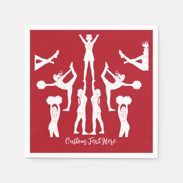 Cheerleading Red White Cheerleaders Personalised Napkin (Front)