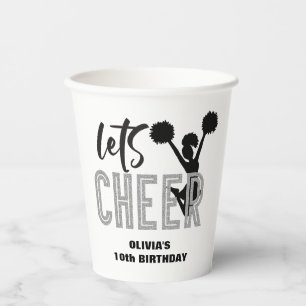 Cheerleading Silver and Black Cheer Birthday Paper Cups