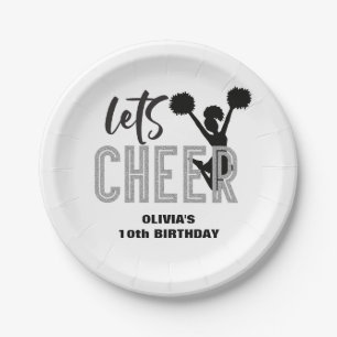 Cheerleading Silver and Black Cheer Birthday Paper Plate