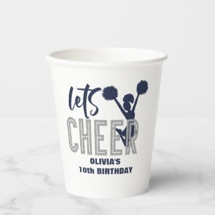 Cheerleading Silver and Navy Cheer Birthday Paper Cups